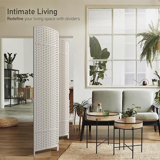 Sorbus 4 Panel Room Divider 6 ft. Tall - Privacy Screen, Extra Wide Double Hinged Panels, Mesh Hand-Woven Design, Partition Room Dividers and Folding Privacy Screens, Wall Divider for Room Separation