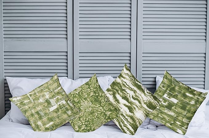 Ambesonne Vintage Throw Pillow Cushion Case Pack of 4, Abstract Grunge Effect Brushstrokes and Waving Striping Stains Paisley Drops, Modern Accent Double-Sided Digital Printing, 20", Khaki Olive Green