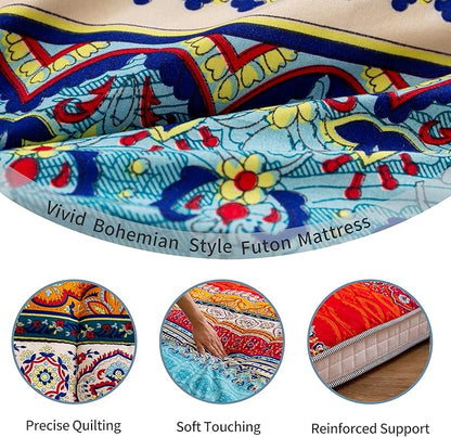 MAXYOYO Twin Size Futon Floor Mattress Shikibuton Sleeping Mats for Adults, Floor Futon with High-Density Foam, Portable Mattress for Living Room, Guest Room, Bohemian A