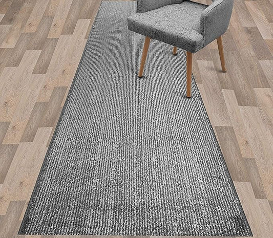 Custom Length Cut to Size Wide Width Carpet Runner Rug for Hallways, Skid Resistant Latex Rubber Backed, 31 inch Wide X Customized Length, Stripe Grey, 31 inch X 33 feet