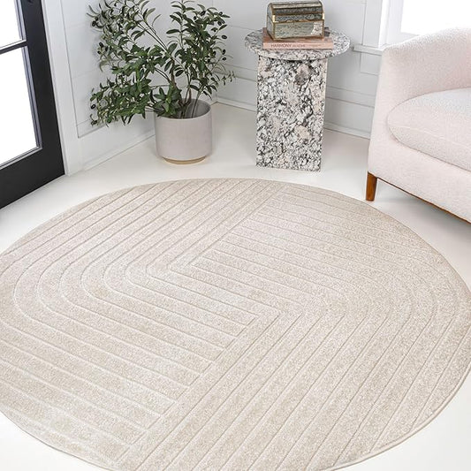 Eyely NCS101A-9R Scandinavian Odense Minimalist Angle Geometric Indoor Rug, Pet Friendly, Non-Shedding, Stain Resistant, Easy-Cleaning, Ivory/Cream, 9' Round, Indoor/Outdoor, Area Rug