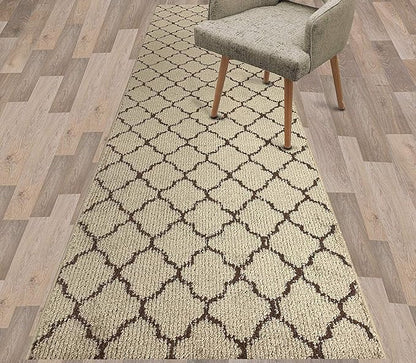 Custom Size Modern Runner Rug Carpet for Hallway Entryway Foyer Kitchen, Slip Resistant Latex Rubber Backed 31 inch Wide X Customized Length, Trellis Beige, 31 inch X 24 feet