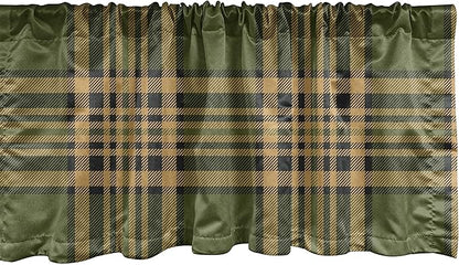 Lunarable Plaid Window Valance, Tartan Pattern in Autumn Tones Old Fashioned Design Country Illustration, Curtain Valance for Kitchen Bedroom Decor with Rod Pocket, 54" X 12", Olive Green