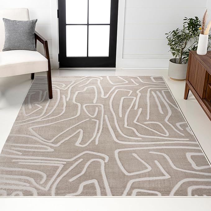 JONATHAN Y Graphic Lines High-Low Indoor Area Rug 5X8 Beige/Cream, Alcina Modern Scandinavian for Living Room, Bedroom, Kitchen, Easy-Cleaning, High Traffic, Pet-Friendly, Non-Shedding SND102A-5