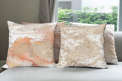 Ambesonne Marble Print Throw Pillow Cushion Case Pack of 4, Pastel Colored Ornament of Stains Blots and Brushstrokes Modern Art, Modern Accent Double-Sided Digital Printing, 20", Peach Tan and White