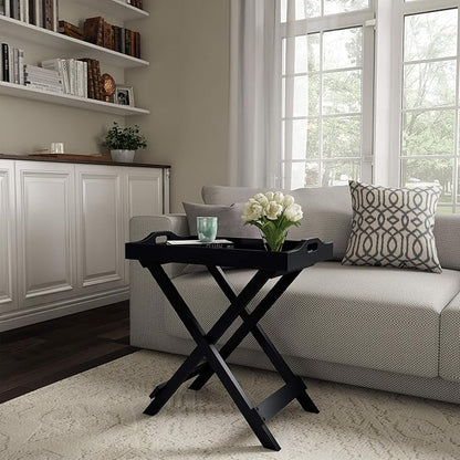 Folding TV Tray Table - Contemporary Side Table with Removable Tray Top for Food Serving, Decor, or Meals - Portable End Furniture for Living Room, Bedroom, or Home Office by Lavish Home (Black)