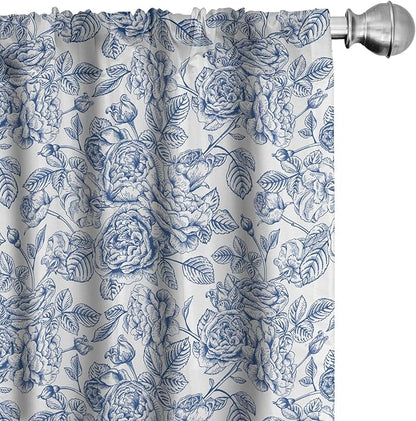 Ambesonne Rose Window Curtains, Vintage Design of Monochromatic Flowers with Leaves Drawing, Lightweight Decorative Panels Set of 2 with Rod Pocket, Pair of - 28" x 95", Pale Blue