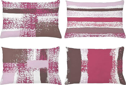 Ambesonne Grunge Throw Pillow CushiCase Pack 4, Abstract Design Simplistic Minimal Stripes Brushstrokes Contemporary, Modern Accent Double-Sided Digital Printing, 20" x 12", Pink Purpleblue Grey Pink