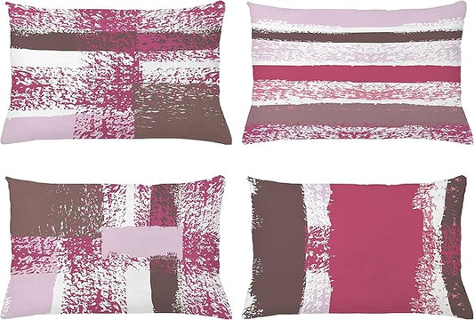 Ambesonne Grunge Throw Pillow CushiCase Pack 4, Abstract Design Simplistic Minimal Stripes Brushstrokes Contemporary, Modern Accent Double-Sided Digital Printing, 20" x 12", Pink Purpleblue Grey Pink