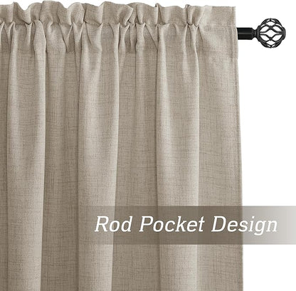RYB HOME Natural Beige Linen Sheer Curtains 84 inches Long for Bedroom and Living Room, Weave Textured/Rod Pocket, Light Filtering Sheer Curtains and Drapes, W 52 x L 84 inches, 2 Panels Set