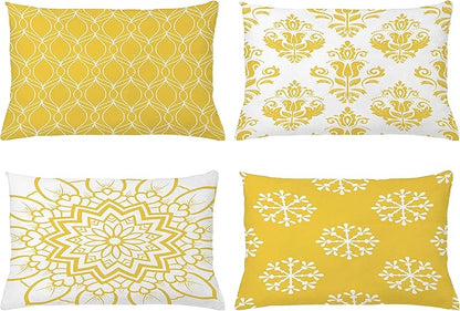 Ambesonne Retro Throw Pillow Cushion Case Pack of 4, Trellis Grid Medieval Floral Damask Mandala Flower Ornament in Modern Monochrome, Modern Accent Double-Sided Printing, 20" x 12", Earth Yellow