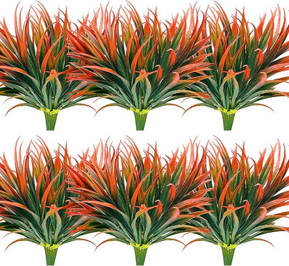 16 Pcs Artificial Outdoor Plants UV Resistant Tall Fake Grass Plants Bushes Faux Tropical Flowers Décor Fall Winter Summer Planters Patio Front Door Porch Plastic Greenery & Shrubs Decoration