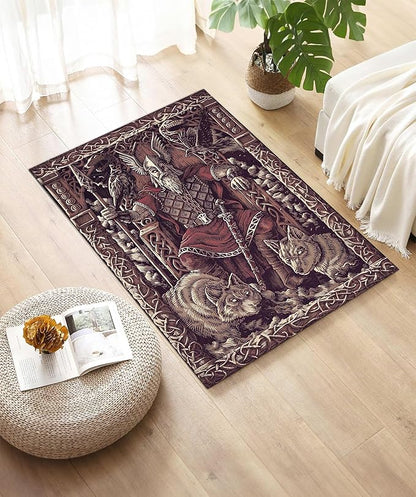 Nordic Rug, Mythological Carpet, Scandinavian Decor, Viking Drakkar Symbols, Compass Rug, Valknut Norse Mythology Viking, Ansuz Carpet np550 (55X78inch//140x200Cm)