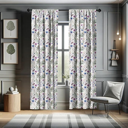 Ambesonne Thistle Window Curtains, Hand-Drawn Watercolor Style Summer Wildflowers Pattern as Cornflower and Thistle, Lightweight Decor 2-Panel Set with Rod Pocket, Pair of - 28" x 95", Green Blue