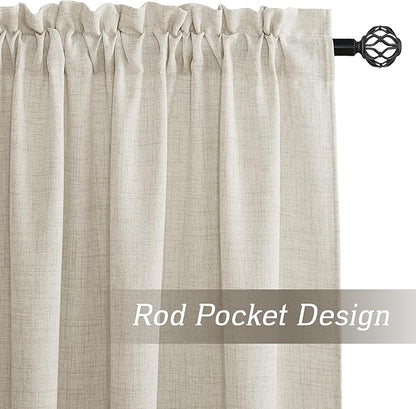 RYB HOME Curtains & Drapes Linen Sheer, Light Filtering Curtains 72 inches Long, Weave Textured/Rod Pocket, Cream Colored, W 52 x L 72 inches, 2 Panels Set