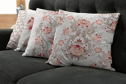 Ambesonne Vintage Throw Pillow Cushion Case Pack of 4, Ethnic Folkloric Flower Motifs in Neutral Tones Nostalgic Floral, Modern Accent Double-Sided Digital Printing, 20", Salmon Vermilion