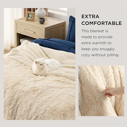 Bedsure GentleSoft Fuzzy Sherpa Faux Fur Blanket Beige Cozy Gifts for Women Men, Soft Fleece Plush Warm Minky Thick Blanket Twin Size for Couch, Room Decor Dorm Bed Essentials Beige Decor, 60x80