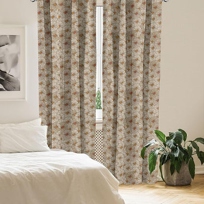 Ambesonne Vintage Window Curtains Pack of 2, Sketch Art Style Gerbera Daisies Abstract Flowers Autumn Garden Flourish, Lightweight Set with Rod Pocket, 4 Panels of - 28" x 63", Marigold Orange