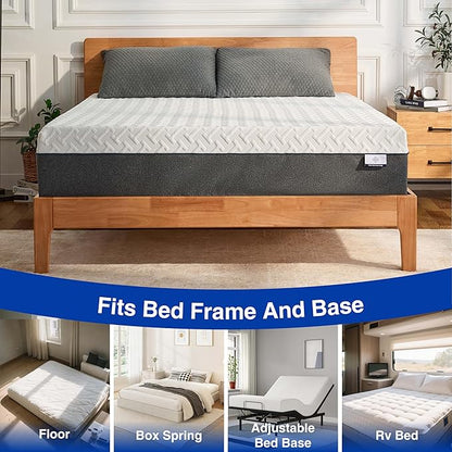 12 Inch Green Tea Memory Foam Mattress, Queen Memory Foam Mattress in a Box, Gel Infused Foam for Pressure Relief and Cool Sleep, CertiPUR-US Certified, Medium Firm