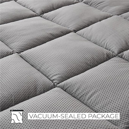Great Bay Home Full Mattress Topper. Thick, Elastic Corner Mattress Protector and Cover. Ultra-Soft Pillowtop Mattress Pad. Fits Mattresses Up to 18" (Full, Light Grey)