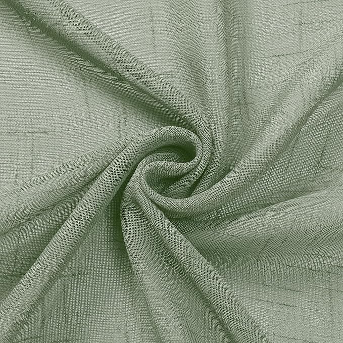 Aiyufeng Sage Green Sheer Curtains 45 Inch Length 2 Panels, Short Linen Curtains for Kitchen, Small Window Curtains Window Treatment Privacy with Light Filtering for Bathroom, Each 30Wx45L Inch, Green