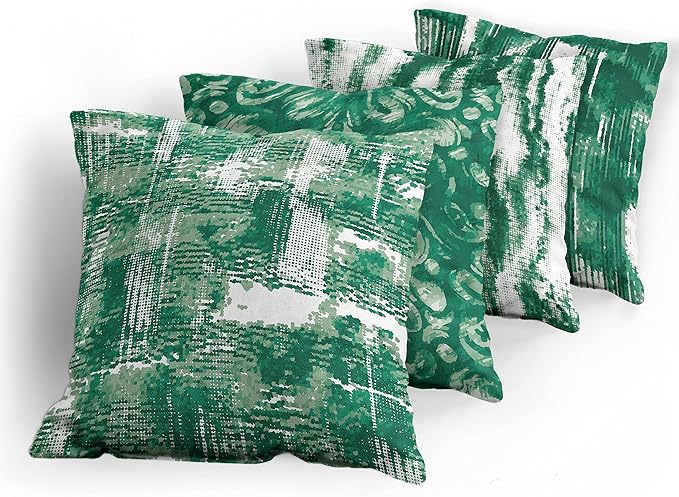 Ambesonne Vintage Throw Pillow Cushion Case Pack of 4, Abstract Grunge Effect Brushstrokes and Waving Striping Stains Paisley Drops, Modern Accent Double-Sided Digital Printing, 16", Forest Green