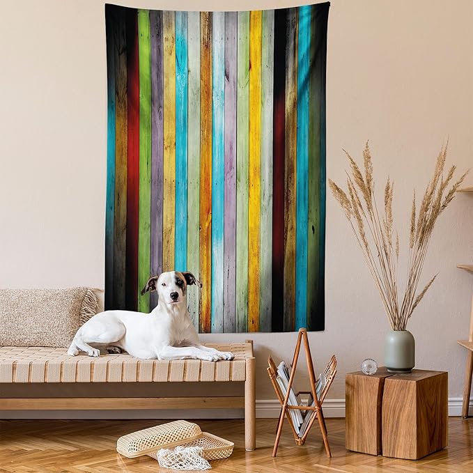 Lunarable Colorful Tapestry Queen Size, Vertical Wood Planks in Carpentry Oak Timber Rustic Country Life, Wall Hanging Bedspread Bed Cover Wall Decor, 88" X 88", Brown