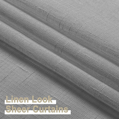 Aiyufeng Kirei Grey Sheer Kitchen Curtains 36 inch Length for Small Window, Faux Linen Textured Light Filtering Privacy Short Cafe Curtains for Living Room/Bedroom, 30Wx36L inch, Set of 2, Gray