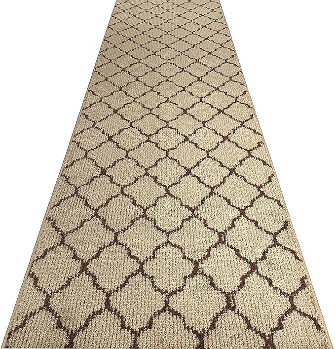 Custom Size Modern Runner Rug Carpet for Hallway Entryway Foyer Kitchen, Slip Resistant Latex Rubber Backed 31 inch Wide X Customized Length, Trellis Beige, 31 inch X 5 feet