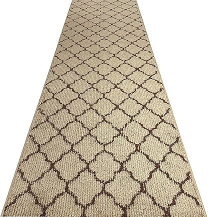 Custom Size Modern Runner Rug Carpet for Hallway Entryway Foyer Kitchen, Slip Resistant Latex Rubber Backed 31 inch Wide X Customized Length, Trellis Beige, 31 inch X 6 feet