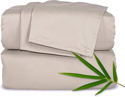 Queen Sheets by Pure Bamboo, Genuine 100% Organic Viscose Derived from Bamboo Bed Sheet Set, Luxuriously Soft & Cooling, Double Stitching, Lifetime Quality Promise (Queen, Sand)