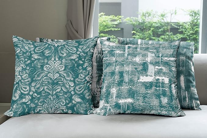 Ambesonne Vintage Throw Pillow Cushion Case Pack of 4, Abstract Grunge Effect Brushstrokes Waving Striping Stains Paisley Drops, Modern Accent Double-Sided Digital Printing, 16", Dark Sea Green Teal