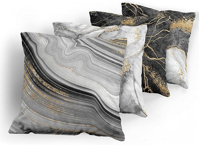 Ambesonne Marble Throw Pillow Cushion Case Pack of 4, Obsidian Like Ornaments Natural Stone Stains and Veins Golden Yellow Tone, Modern Accent Double-Sided Digital Printing, 24", Charcoal Grey Coconut