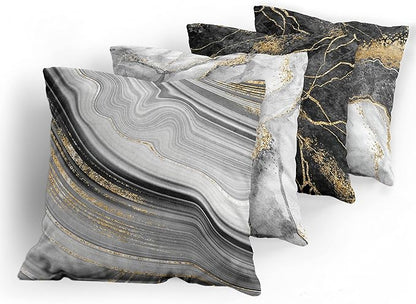 Ambesonne Marble Throw Pillow Cushion Case Pack of 4, Obsidian Like Ornaments Natural Stone Stains and Veins Golden Yellow Tone, Modern Accent Double-Sided Digital Printing, 24", Charcoal Grey Coconut