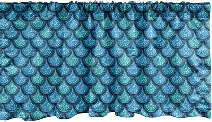 Ambesonne Fish Scale Window Valance, Nautical Design Realistic Graphic Water Drops on Half Circles Print, Curtain Valance for Kitchen Bedroom Decor with Rod Pocket, 42" x 12", Blue and Turquoise