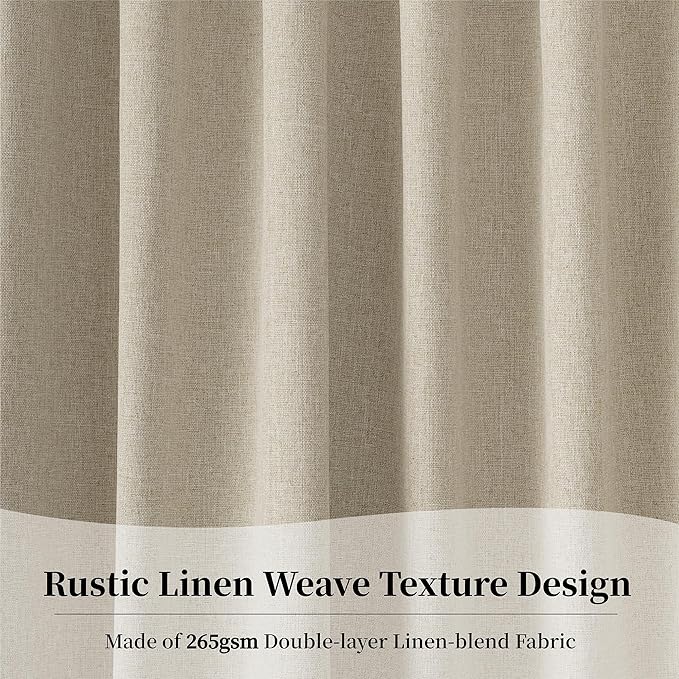 KangBang Extra Wide Blackout Curtains for Living Room Track System, Faux Linen Back Tab Loop Pocket Pleated Floor to Ceiling Drapes for Sliding Patio Door(2 Panels, 60Wx108L, Linen)