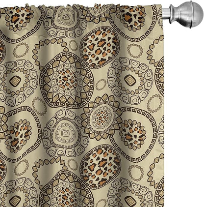 Ambesonne Animal Print Window Curtains, Savannah Pattern Cheetah Skin Fauna Theme in Neutral Colors, Lightweight Decor 2-Panel Set with Rod Pocket, Pair of - 28" x 63", Beige Brown