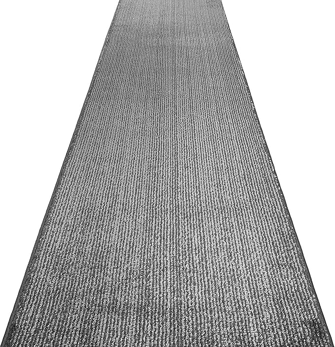 Custom Length Cut to Size Wide Width Carpet Runner Rug for Hallways, Skid Resistant Latex Rubber Backed, 31 inch Wide X Customized Length, Stripe Grey, 31 inch X 26 feet
