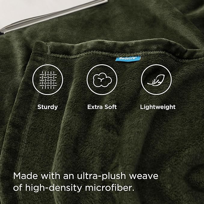 Bedsure GentleSoft Fleece Blanket Twin Size Olive Green - 300GSM Lightweight Plush Fuzzy Cozy Soft Warm Blanket for Bed, Sofa, Couch, Travel, Camping, 60x80 inches
