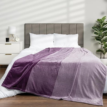 PAVILIA Purple Ombre Fleece Throw Blanket for Couch, Soft Flannel Blanket for Sofa Bed Room, Plush Lightweight Light Lavender Lilac Gradient Blanket, Cozy Microfiber Decorative Gift Throw, 50x60