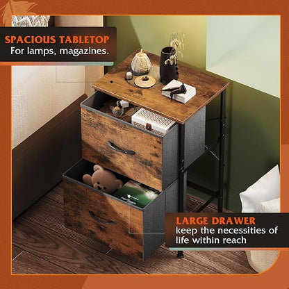 WLIVE Night Stand Set 2, Dresser and Nightstand Sets, Nightstands with 2 Fabric Drawers, End Tables for Bedroom, Bedside Furniture, College Dorm, Rustic Brown Wood Grain Print, Size L