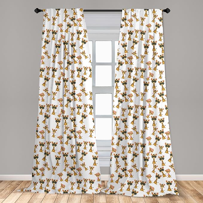 Ambesonne Giraffe Curtains, Savannah Animal Romantic Characters Funny Mascots in Human Clothes, Window Treatments 2 Panel Set for Living Room Bedroom, Pair of - 28" x 84", Brown Yellow