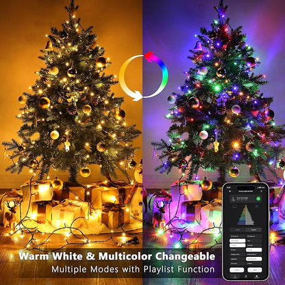 BrizLabs Color Changing Smart Christmas Lights, 115ft 300 LED App & Voice Control Christmas String Lights, Warm White Multicolor Mini Light, Dimmable Xmas Light Music Sync for Holiday Party Tree Decor