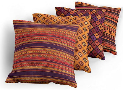Ambesonne Ethnic Throw Pillow Cushion Case Pack of 4, Tribal Folkloric Pattern of Geometric Forms Shapes and Stripes Print, Modern Accent Double-Sided Digital Printing, 24", Orange Plum