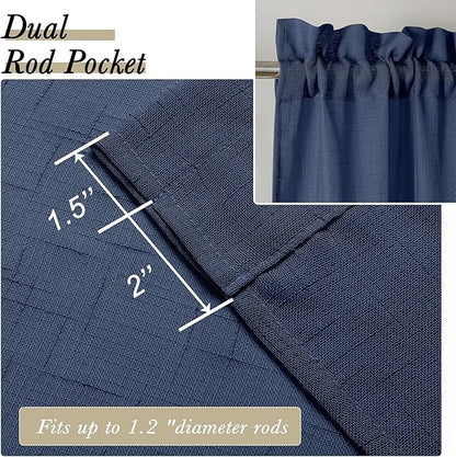 Aiyufeng Kirei Faux Linen Navy BlueSheer Curtains 84 Inches Length 2 Panels, Light Filtering Slub Textured Elegant Rod Pocket Curtain Drapes for Farmhouse Living Room Bedroom, Each 40Wx84L Inch, Blue