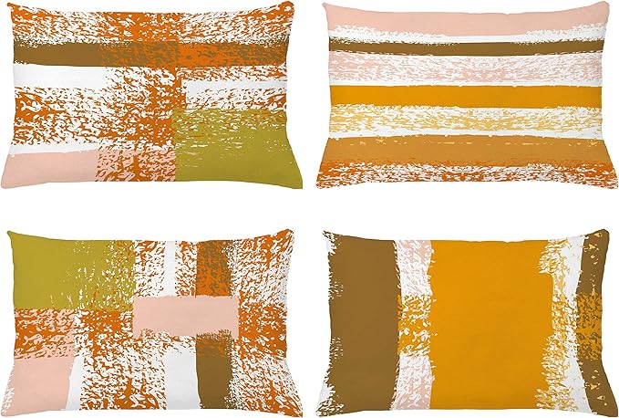 Ambesonne Grunge Throw Pillow CushiCase Pack 4, Abstract Design Simplistic Minimal Stripes Brushstrokes Contemporary Print, Modern Accent Double-Sided Digital Printing, 20" x 12", Orange Rose and Fawn
