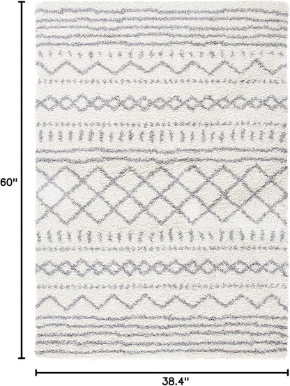 SAFAVIEH Arizona Shag Collection Accent Rug - 3'2" x 5', Ivory & Grey, Moroccan Design, Non-Shedding & Easy Care, 1.6-inch Thick Ideal for High Traffic Areas in Foyer, Living Room, Bedroom (ASG741F)