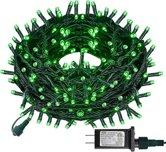 Dazzle Bright Green Christmas String Lights, 100 LED 33 FT Halloween Lights with 8 Modes, Waterproof Christmas Decorations for Indoor Outdoor Holiday Party Home Tree Decor