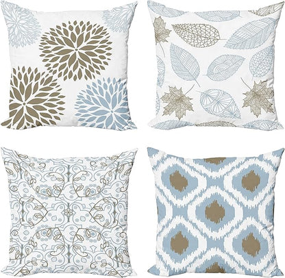 Ambesonne Vintage Throw Pillow Cushion Case Pack of 4, Bohemian Ornamental Leaves Dahlia Pattern Geometric Art Curlicue Motif, Modern Accent Double-Sided Digital Printing, 24", Blue Grey and Cocoa
