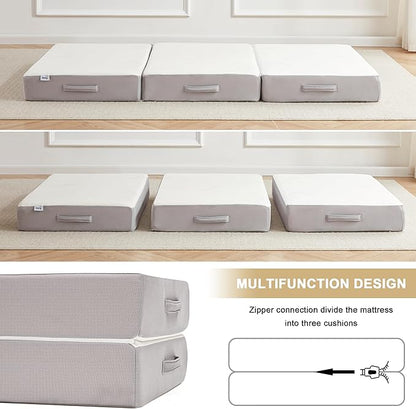 Tri-fold Folding Mattress, 6 Inch Memory Foam Guest Bed with Washable Bamboo Fabric, Breathable, Perfect for Camping & Road Trips